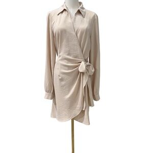 Fashion Nova Cream Beige Wrap Dress | Size L